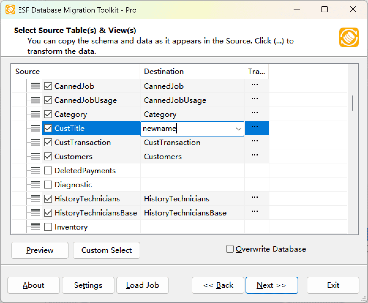 Select Tables&amp;Views